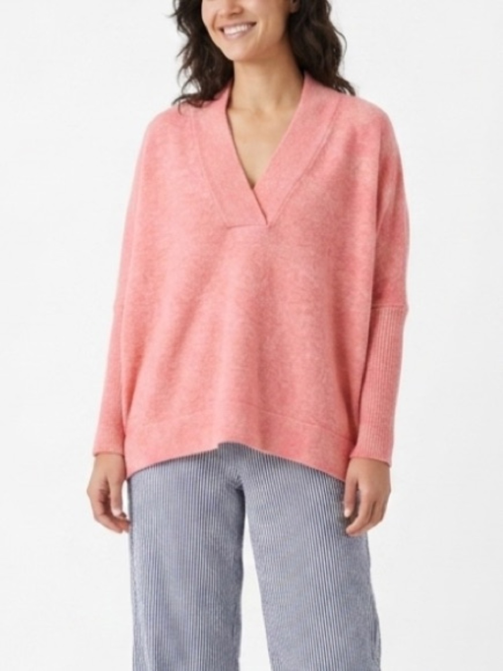 Anthropologie size small Women's V-Neck Cozy Pullover Sweater - Coral Pink